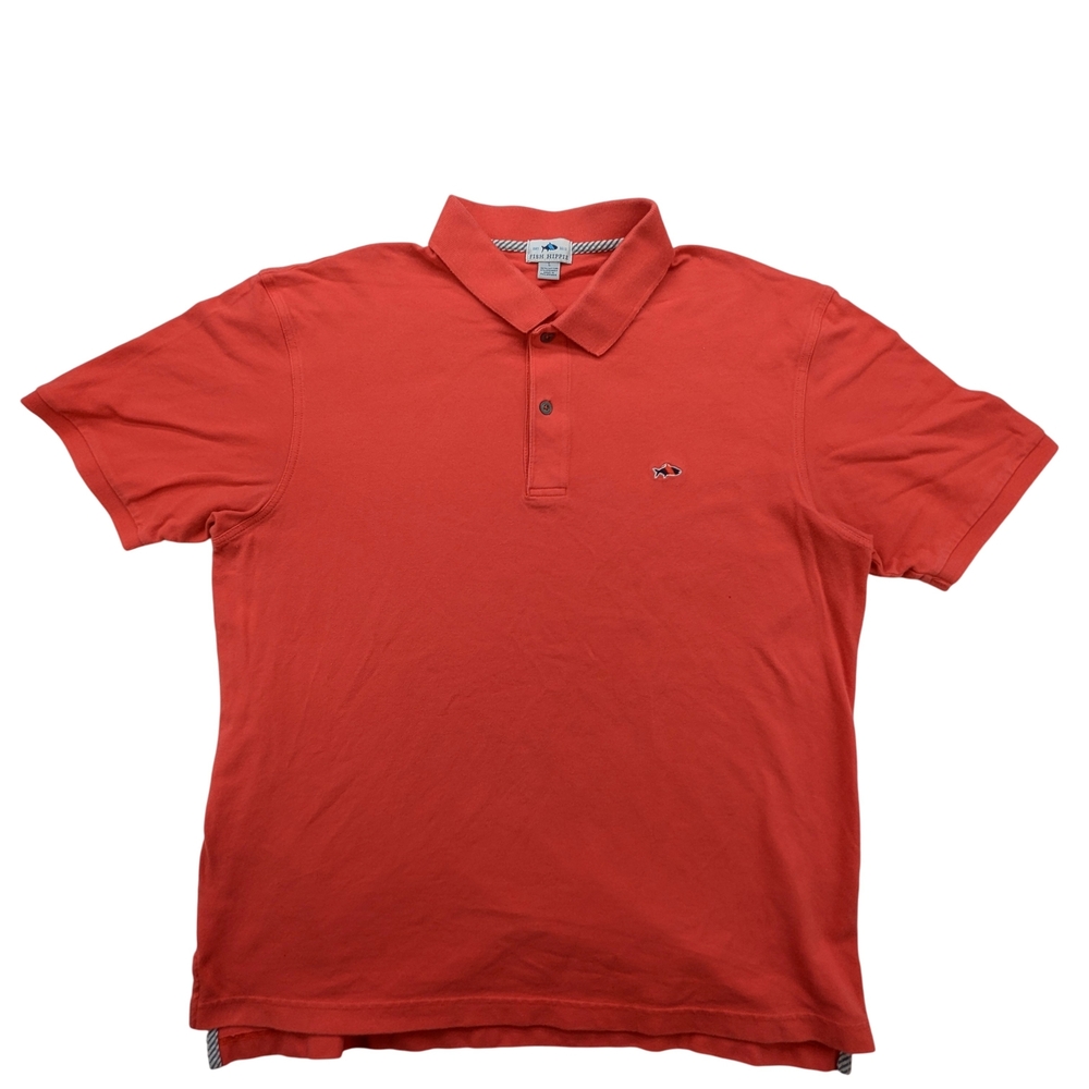 Fish Hippie Shirt Mens Large Polo Coral Red Short Sleeve Embroidered Logo